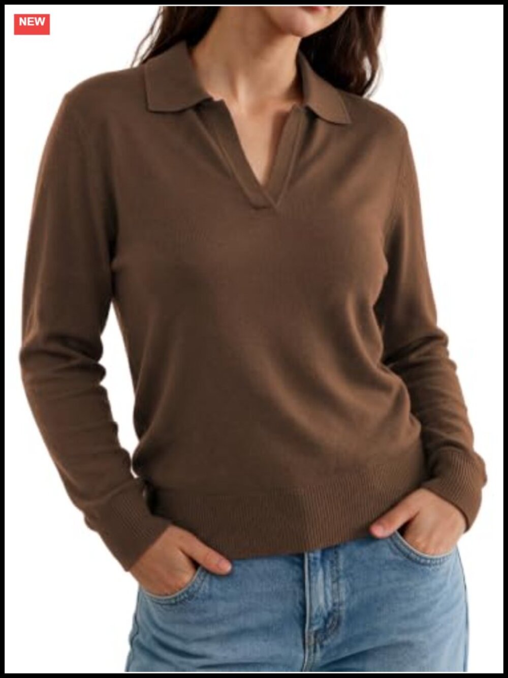 Women's Polo Sweater Wool Blend Long Sleeve Pullover